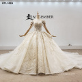 Jancember HTL1624 Luxury Long Sleeve Big Train Embroidered Wedding Dress Bridal Gown